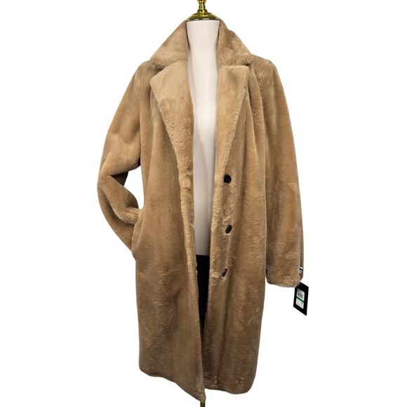 NWT Women's DKNY Tan Faux Fur Coat Size Large - Picture 2 of 10
